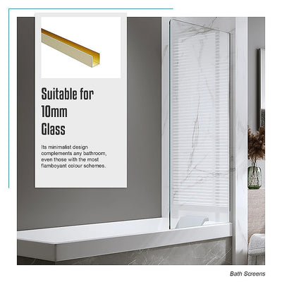 70cm Frameless Glass Bath Screen with Wall Channel - Gold