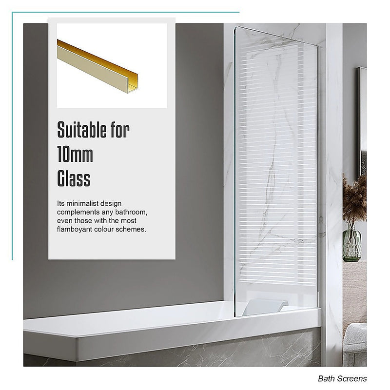 70cm Frameless Glass Bath Screen with Wall Channel - Gold