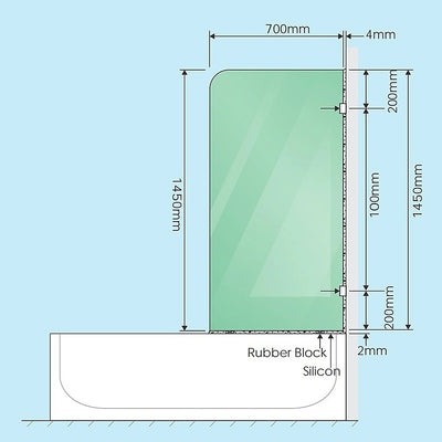 70cm Frameless Glass Bath Screen with Wall Channel - Gunmetal