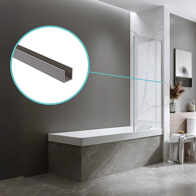 70cm Frameless Glass Bath Screen with Wall Channel - Gunmetal