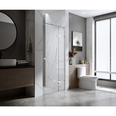 90cm Wall to Wall Frameless Shower Screen with Black Brackets and SS Hinges, Square Knob Handle