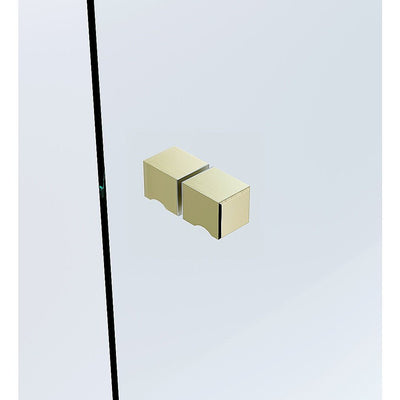 90cm Wall to Wall Frameless Shower Screen with Gold Brackets and SS Hinges, Square Knob Handle