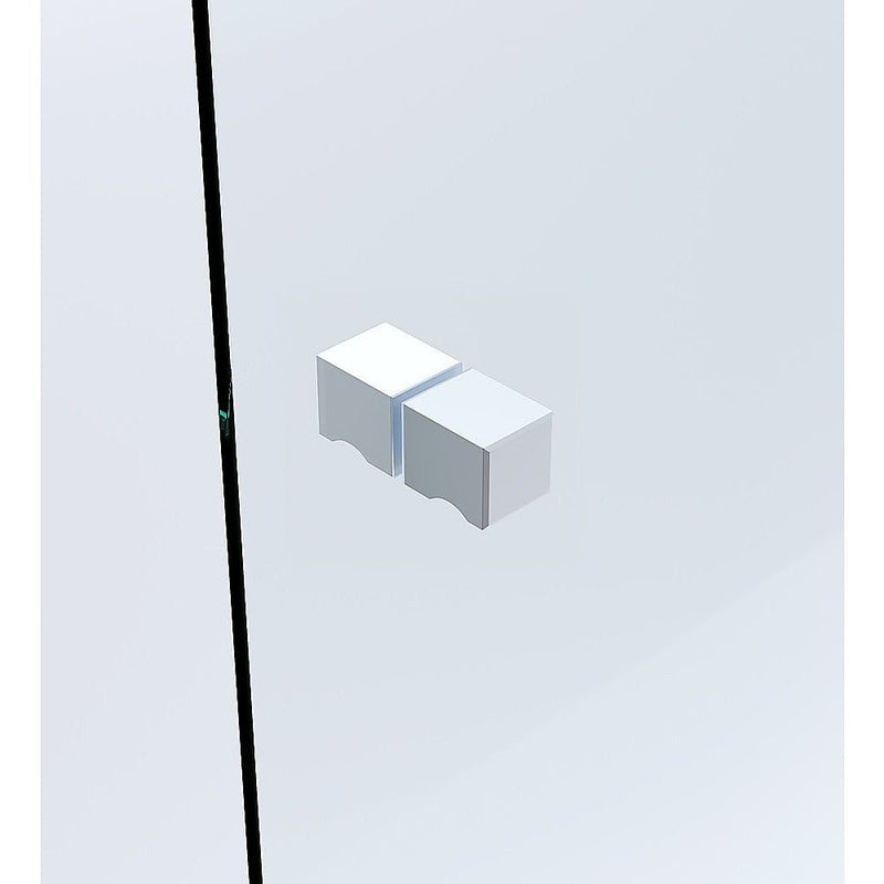 90cm Wall to Wall Frameless Shower Screen with White Brackets and SS Hinges, Square Knob Handle