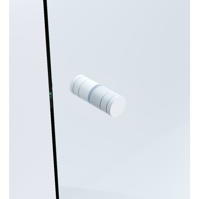 90cm Wall to Wall Frameless Shower Screen with White Brackets and SS Hinges, Round Knob Handle