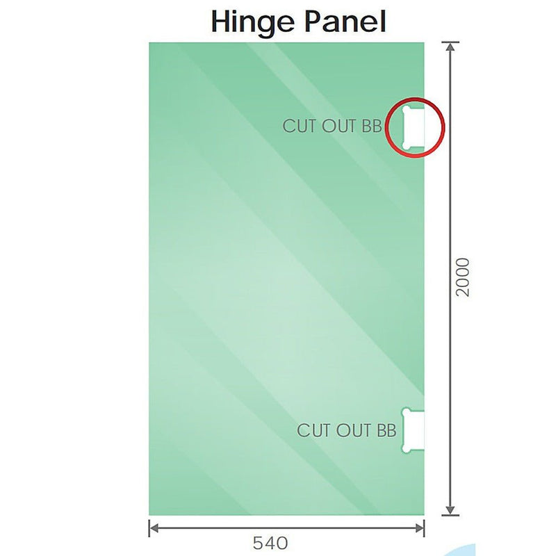 90cm Wall to Wall Frameless Shower Screen with Chrome Brackets and SS Hinges, Square Double Pull Handle