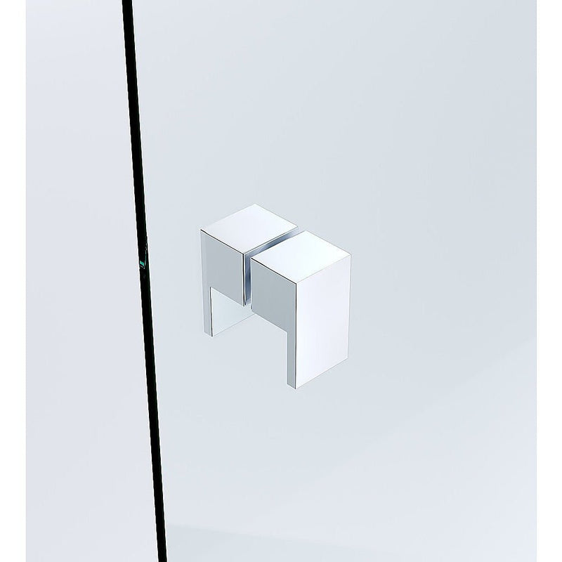 90cm Wall to Wall Frameless Shower Screen with Chrome Brackets and SS Hinges, Square Double Pull Handle