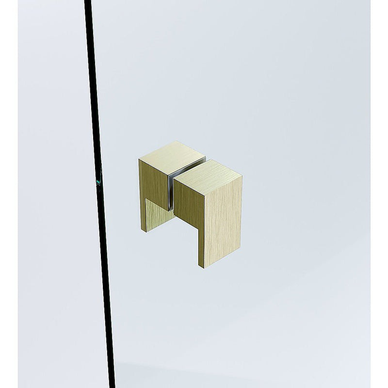 90cm Wall to Wall Frameless Shower Screen with Gold Brackets and SS Hinges, Square Double Pull Handle