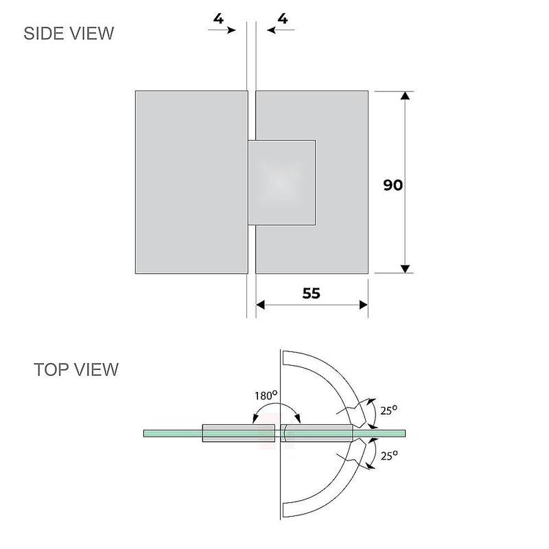 120cm Wall to Wall Frameless Shower Screen with Chrome Brackets and Brass Hinges, Square Knob Handle