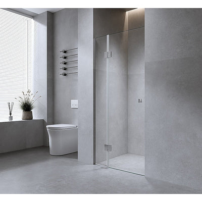 120cm Wall to Wall Frameless Shower Screen with Gold Channel and SS Hinges , Square Knob Handle