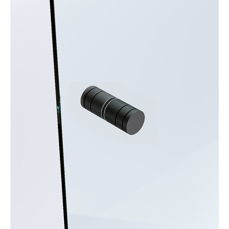 110cm Wall to Wall Frameless Shower Screen with Black Channel and SS Hinges , Round Knob Handle