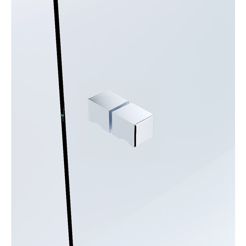 110cm Wall to Wall Frameless Shower Screen with Chrome Channel and Brass Hinges , Square Knob Handle