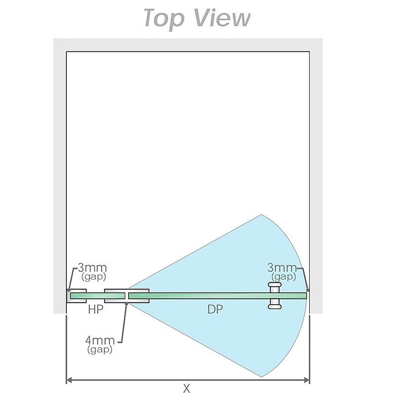 110x70cm Corner Frameless Shower Screen with Black Brackets and SS Hinges, Round Knob Handle