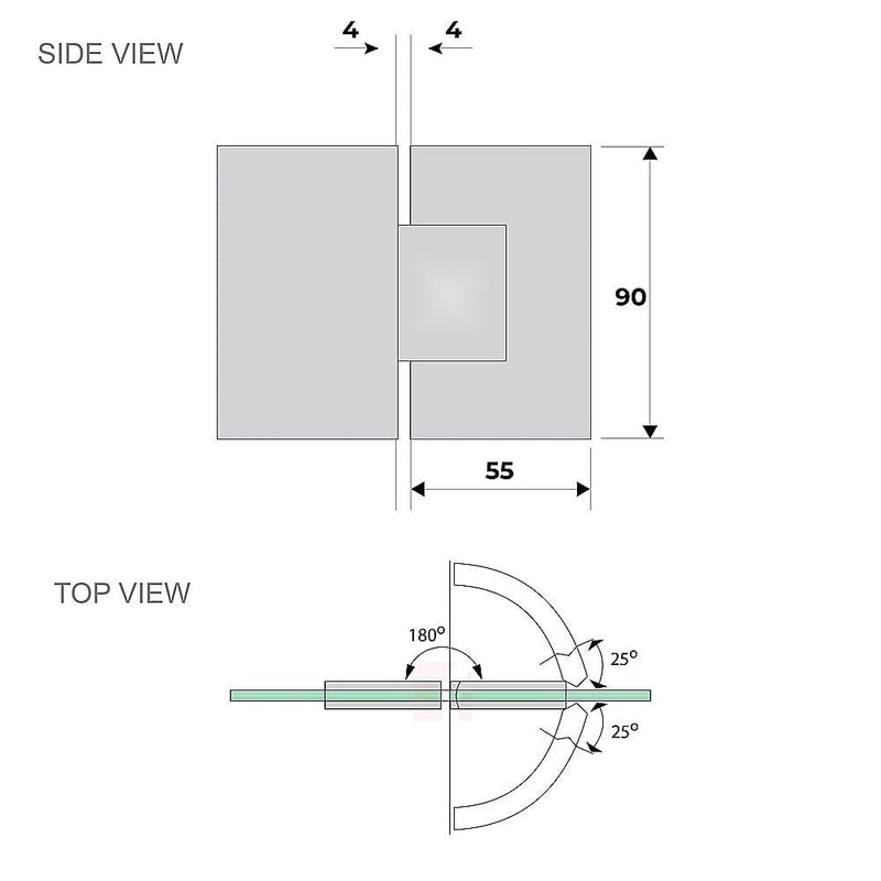 90x80cm Corner Frameless Shower Screen with White Channel and SS Hinges, Square Double Pull Handle