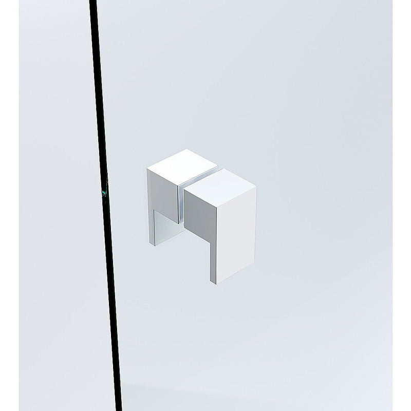 100x90cm Corner Frameless Shower Screen with White Channel and SS Hinges, Square Double Pull Handle