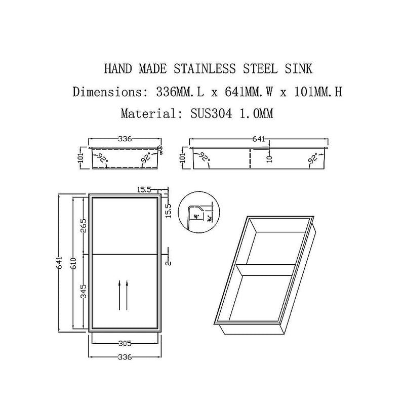 641 x 336 x 101mm Shower Niche Double Shelf Organizer No Tile Needed in Stainless Steel Finish