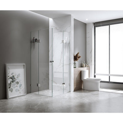 90x90cm Double Door Corner Shower Screen with Black Brackets and SS Hinges, Square knob Handle