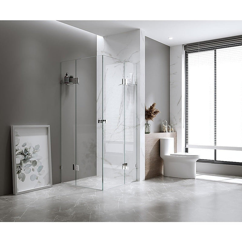 90x100cm Double Door Corner Shower Screen with Chrome Brackets and SS Hinges, Square knob Handle