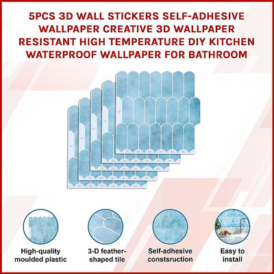 5pcs 3D Wall Stickers Self-adhesive Wallpaper Resistant High Temperature
