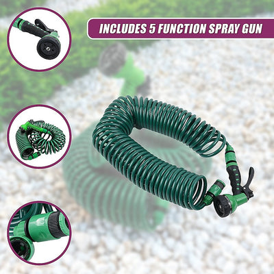 30M Garden Hose Heavy-Duty Coiled Spiral Car Washing Cleaning Water Hose Garden