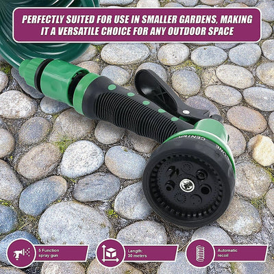 30M Garden Hose Heavy-Duty Coiled Spiral Car Washing Cleaning Water Hose Garden