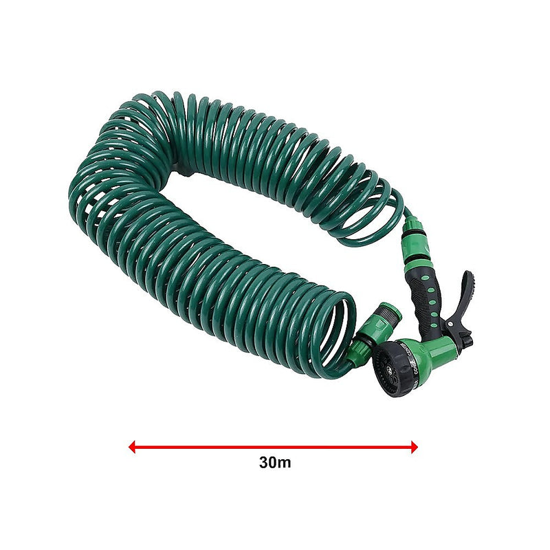 30M Garden Hose Heavy-Duty Coiled Spiral Car Washing Cleaning Water Hose Garden
