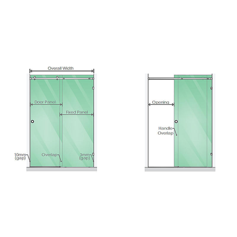 130cm Frameless Glass Sliding Shower Door with Black Rail and Hardware