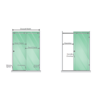 150x90cm Frameless Glass Sliding Corner Shower with Black Rail and Hardware