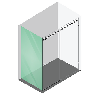 150x90cm Frameless Glass Sliding Corner Shower with Black Rail and Hardware