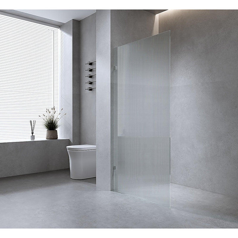 80cm Reeded Single Shower Glass Screen with Black F-brackets & Round Pole