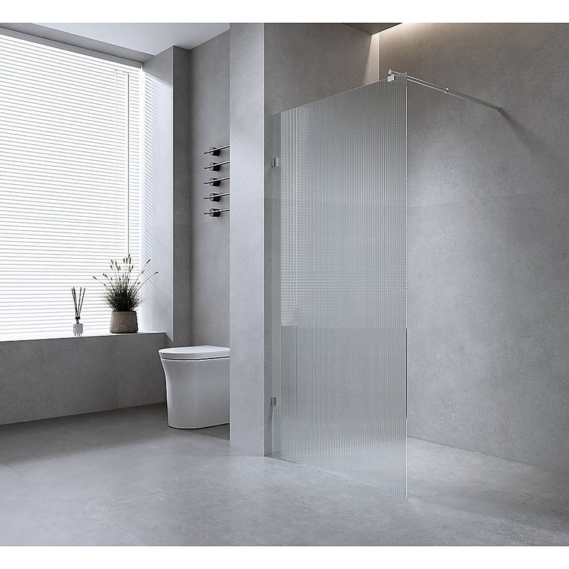 120cm Reeded Single Shower Glass Screen with White Wall & Floor U Brackets