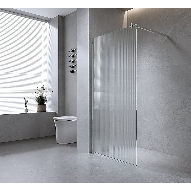 90cm Reeded Single Shower Glass Screen with Chrome Wall Channel