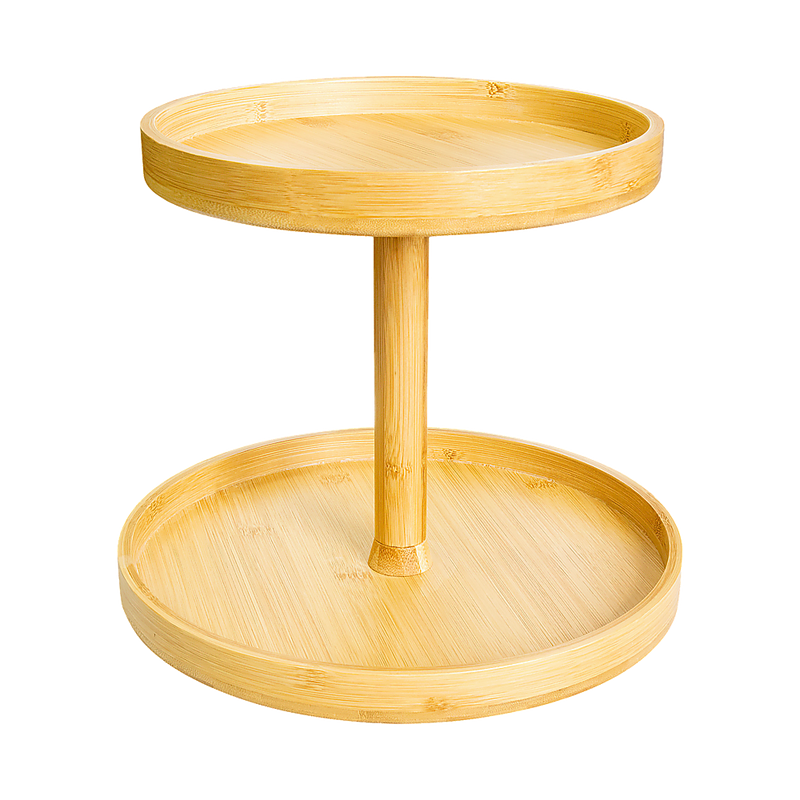 2-Tier Bamboo Lazy Susan Turntable Organizer for Kitchen Counter Cabinet