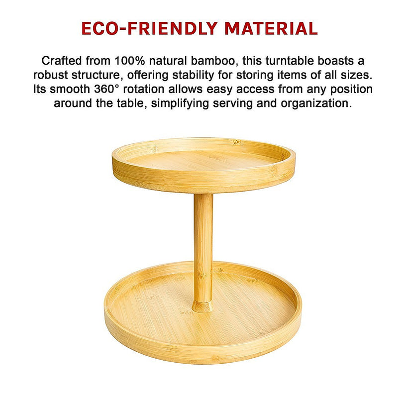 2-Tier Bamboo Lazy Susan Turntable Organizer for Kitchen Counter Cabinet