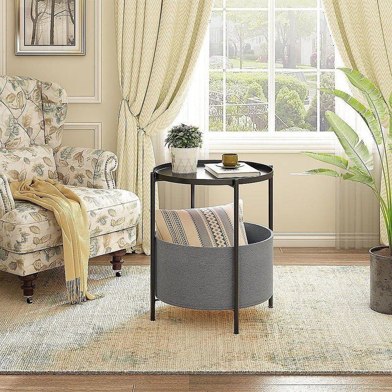 Round Side Table Bedside Storage Basket