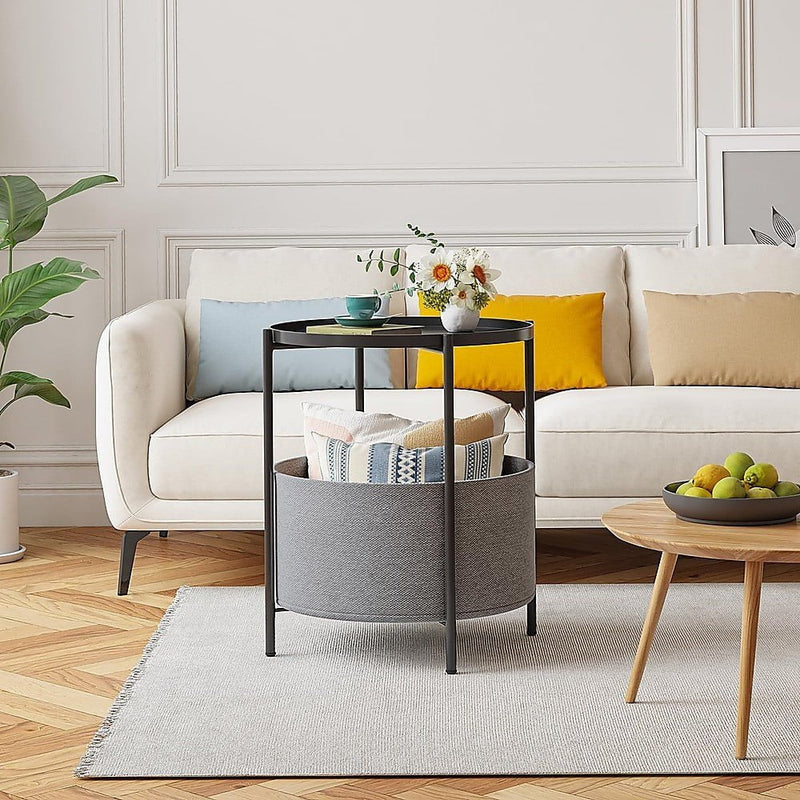 Round Side Table Bedside Storage Basket