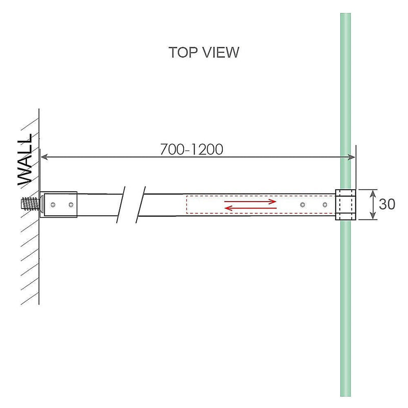 70x200cm Single Shower Glass Screen with Black U-brackets & Square Pole