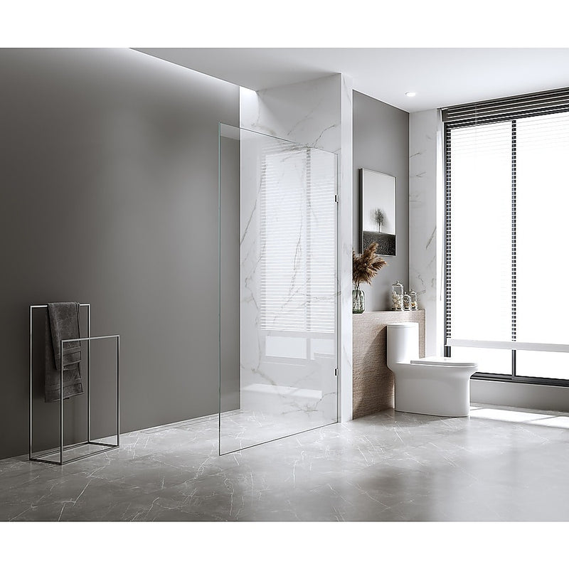 90x210cm Single Shower Glass Screen with Nickel Wall U-Brackets