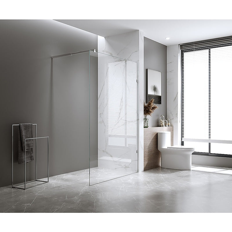 90x210cm Glass Shower Screen with Gunmetal U-brackets & Round Pole
