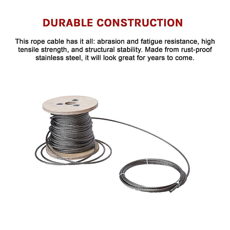50m Stainless Steel Wire Rope Cable 5mm 316 A4 7x7 Balustrade Fence