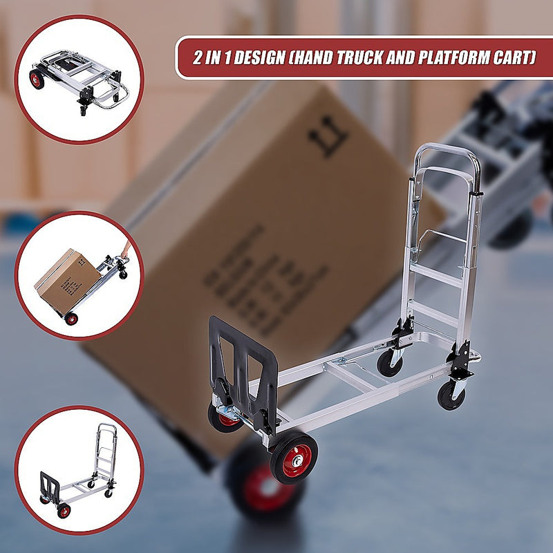 Hand Truck 2 in 1 Folding Dolly Cart 180kg Capacity Heavy Duty Aluminium
