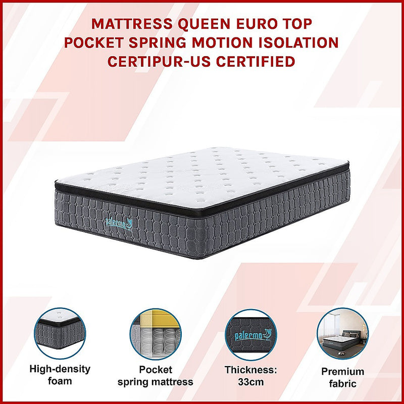 Mattress Queen Euro Top Pocket Spring Motion Isolation CertiPUR-US Certified
