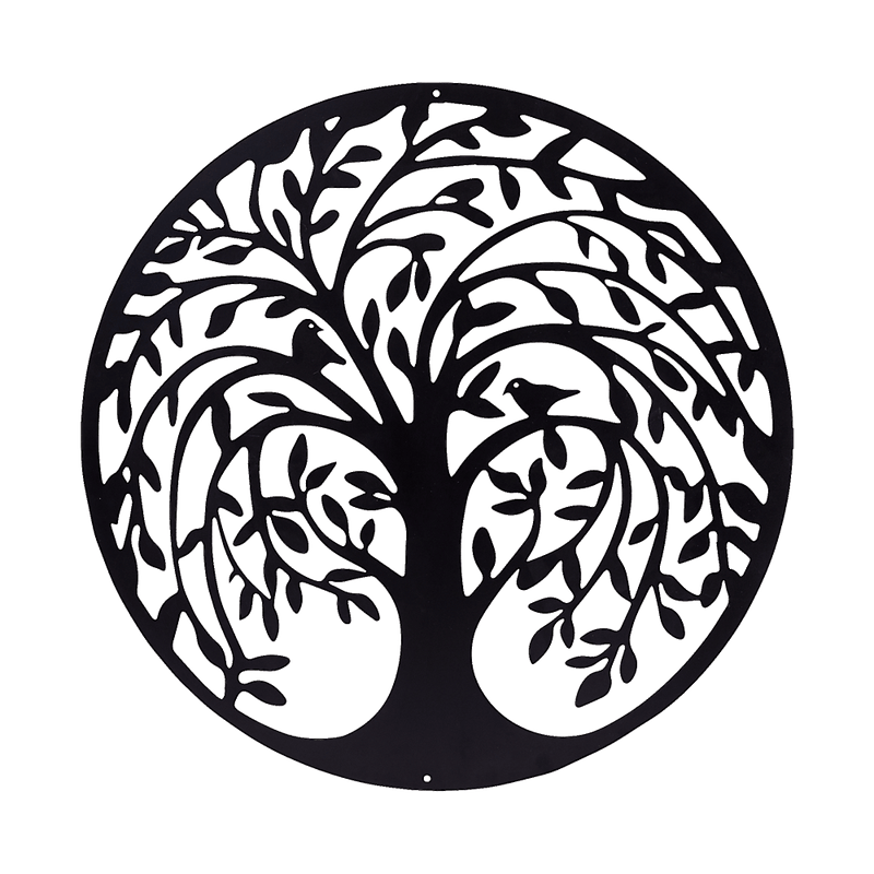 60cm Tree of Life & Birds Round Metal Wall Garden Art Sculpture