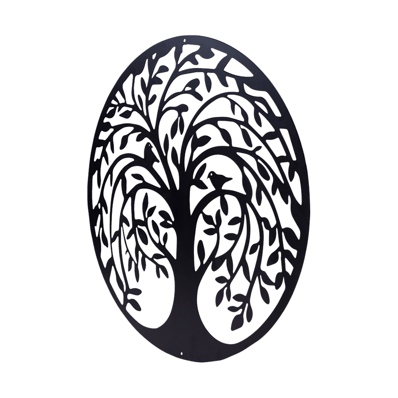 60cm Tree of Life & Birds Round Metal Wall Garden Art Sculpture