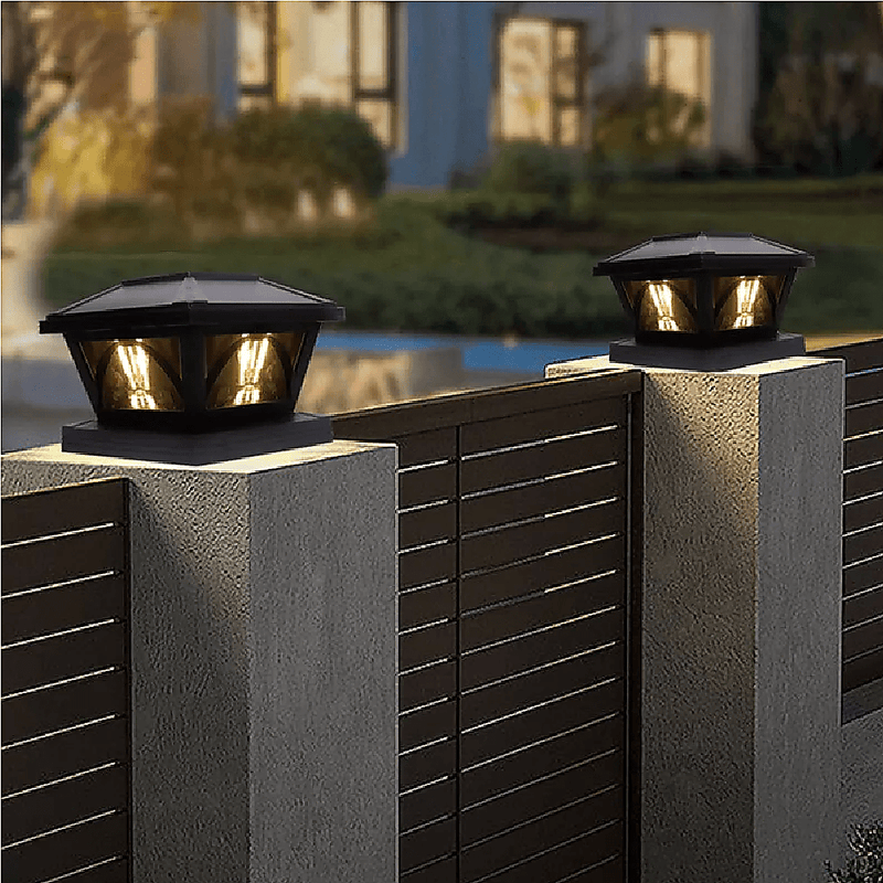 2 Pack Outdoor Flame Light Solar Post Deck Fence Cap