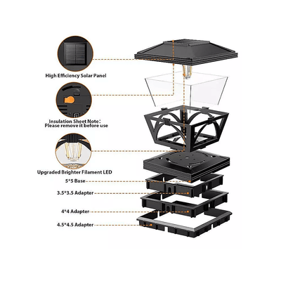 2 Pack Outdoor Flame Light Solar Post Deck Fence Cap