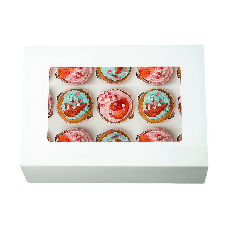 50pcs Cupcake Boxes 12-Hole Laminated Clear Window Face Boxes Favour