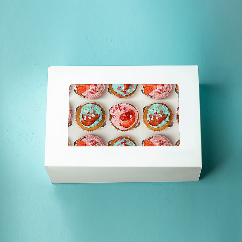 50pcs Cupcake Boxes 12-Hole Laminated Clear Window Face Boxes Favour