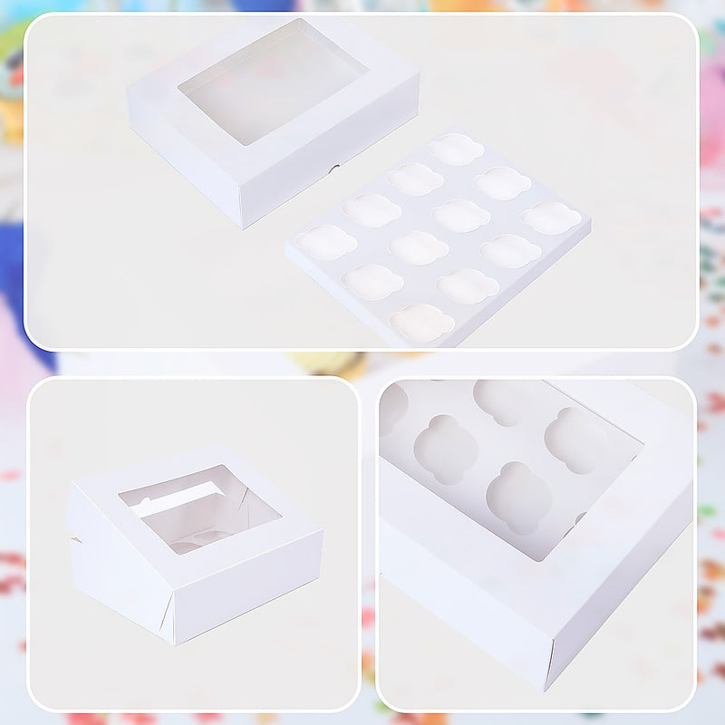 50pcs Cupcake Boxes 12-Hole Laminated Clear Window Face Boxes Favour