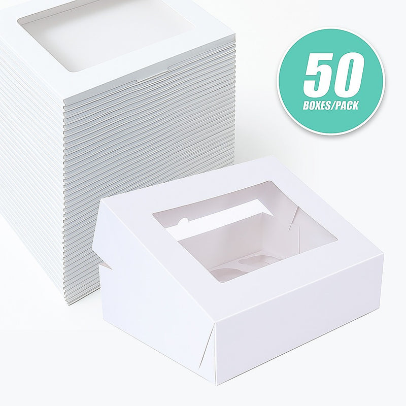 50pcs Cupcake Boxes 12-Hole Laminated Clear Window Face Boxes Favour