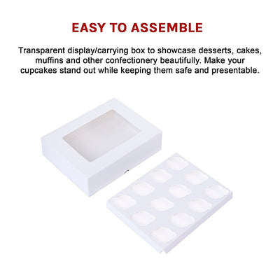 50pcs Cupcake Boxes 12-Hole Laminated Clear Window Face Boxes Favour